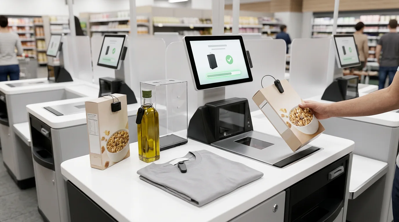 Self-Checkout Notification mit RFID as EAS an gesicherten Artikeln im Checkout-Prozess